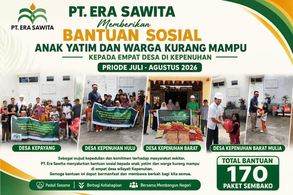 PT Era Sawita Salurkan 170 Paket Sembako untuk Anak Yatim dan Warga Kurang Mampu di Empat Desa