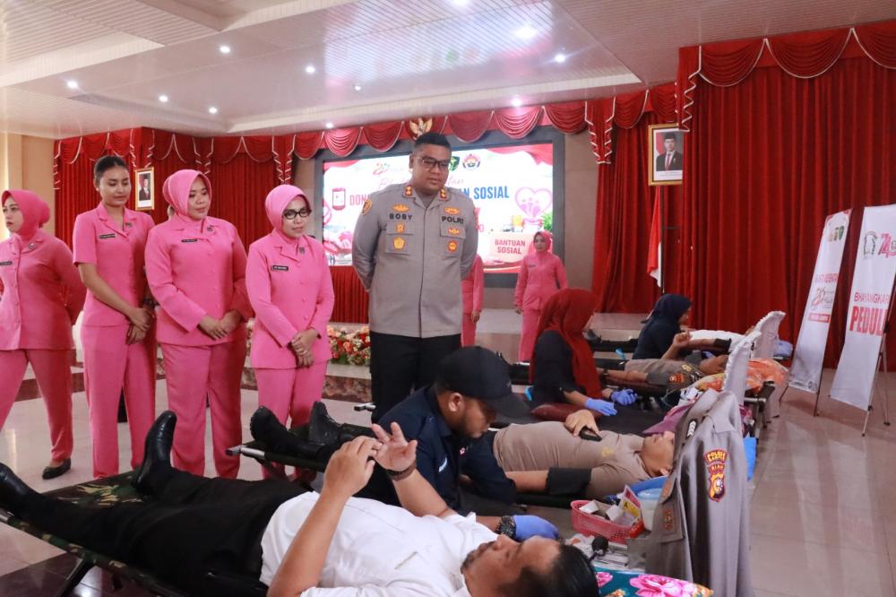 Polres Gelar Donor Darah Jelang Hari Bhayangkara Ke 80 Tahun Bersama PMI Kampar 