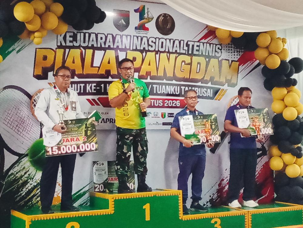 Tim Kodim 0322/Siak Raih Juara 1 Instansi Beregu Kejurnas Tenis Piala Pangdam XIX/Tuanku Tambusai