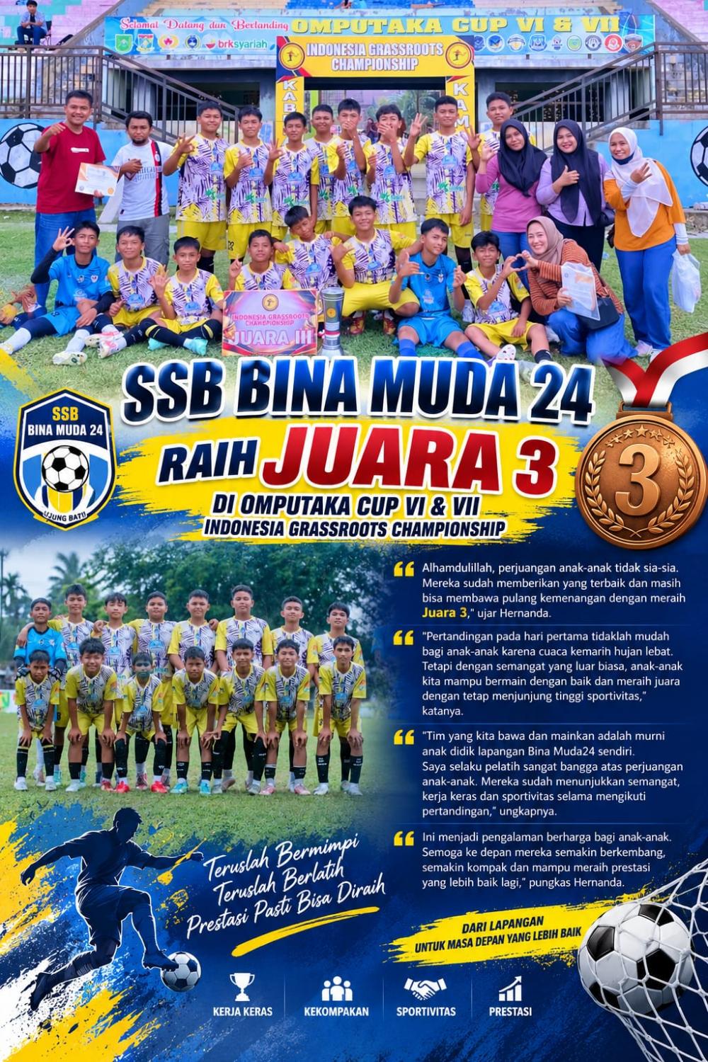 SSB Bina Muda24 Raih Juara 3 OMPUTAKA CUP VI & VII di Stadion MU Jr Bangkinang