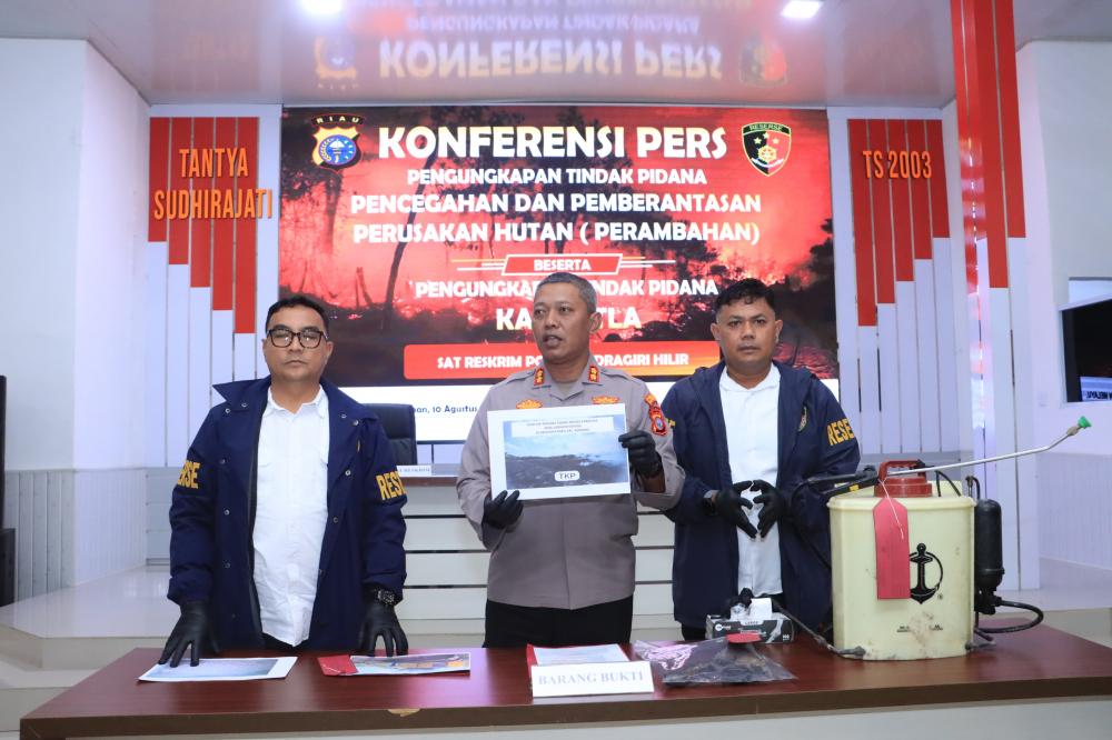 Polres Inhil Gelar Konferensi Pers, Tegaskan Komitmen Berantas Perambahan Hutan dan Karhutla