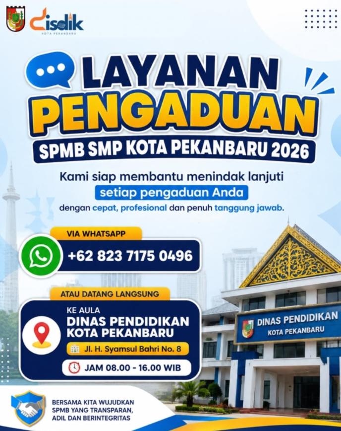 Dinas Pendidikan Pekanbaru Pastikan SPMB SMP Gratis, Orang Tua Diminta Segera Daftar Ulang