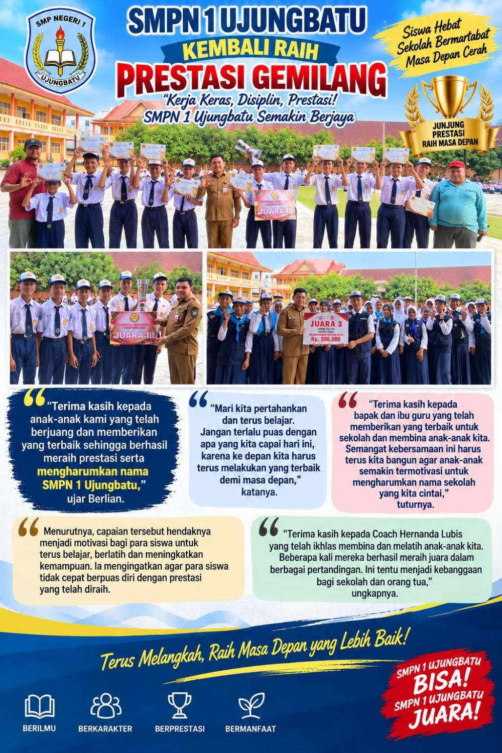 Banggakan Sekolah, Siswa SMPN 1 Ujungbatu Sabet Berbagai Prestasi Akademik dan Nonakademik