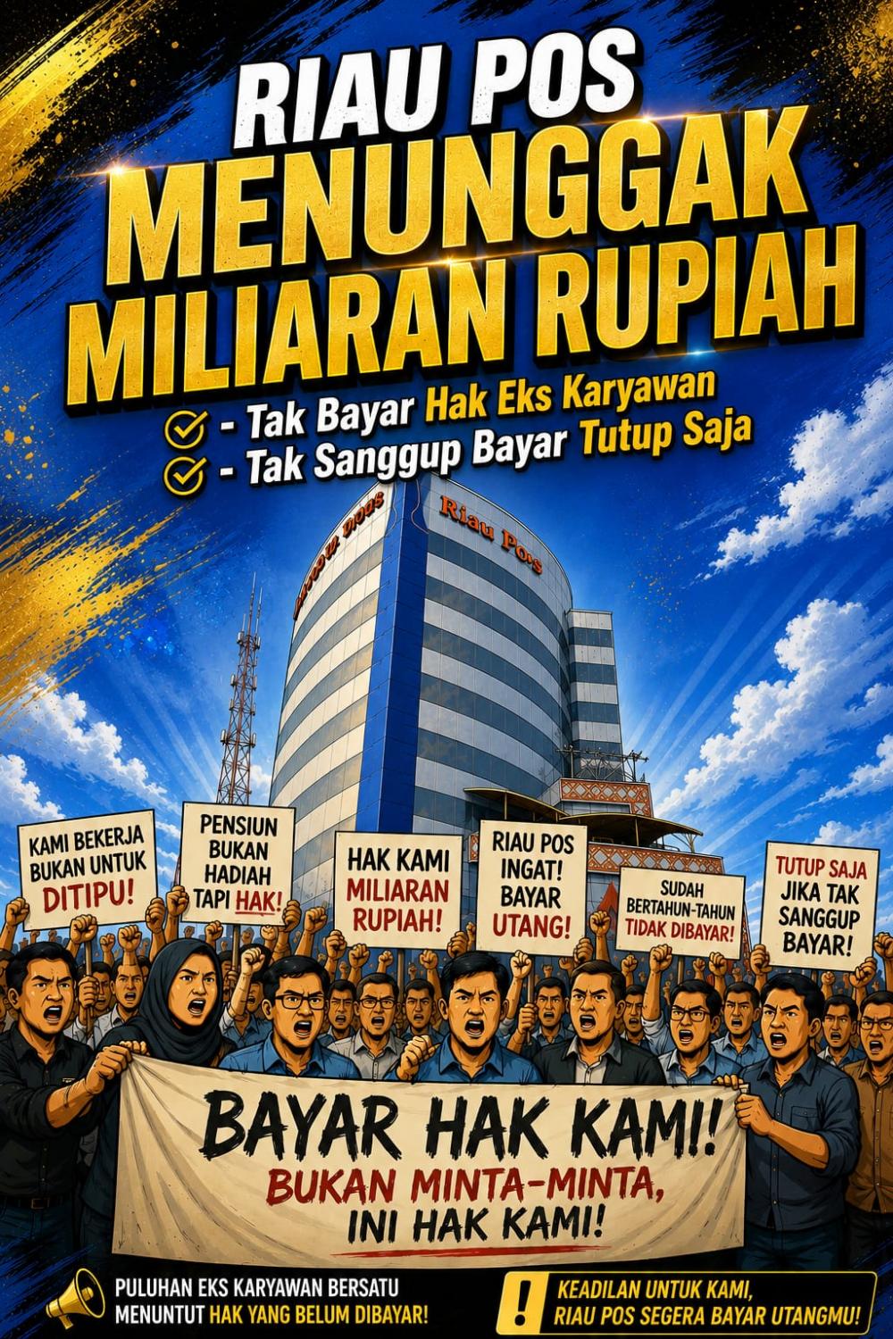 Riau Pos Group Tunggak Miliaran Rupiah Bayar Hak Puluhan Eks Karyawan