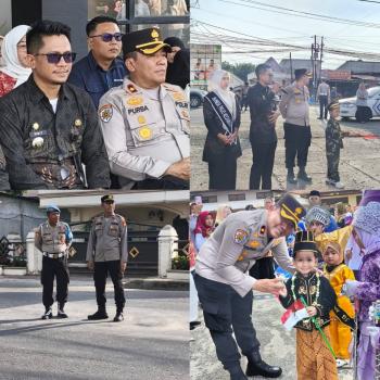 Kapolsek Ujung Batu Pimpin Pengamanan Karnaval TK dan PAUD se-Kecamatan Ujung Batu